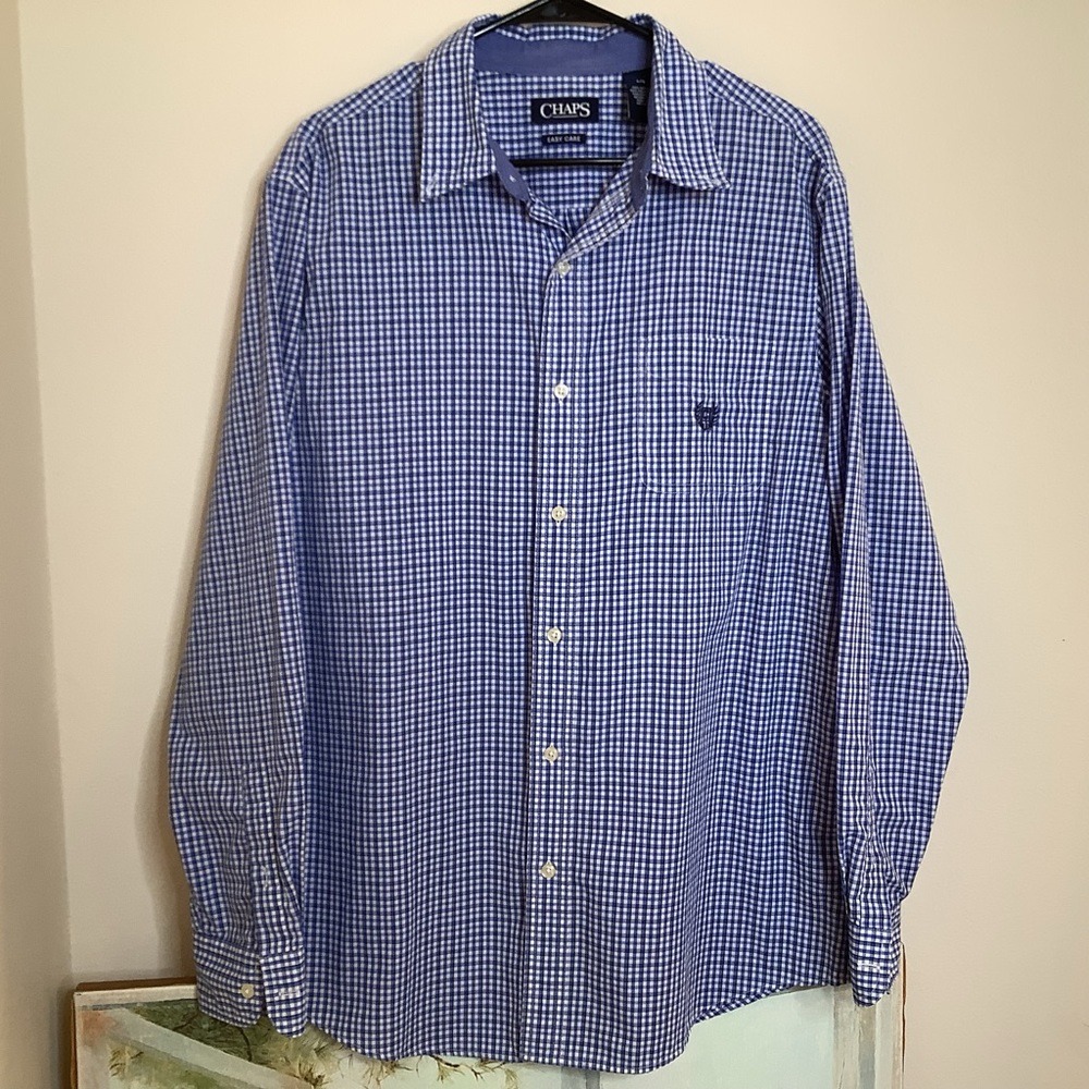 B-Chaps easy care button down shirt, logo front pocket, 2 extra buttons, size L